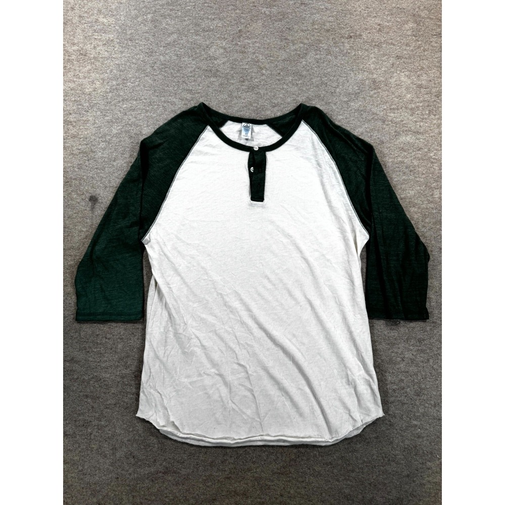 Alternative Baseball Henley Shirt Mens XL White Green Raglan Sleeve Athletic